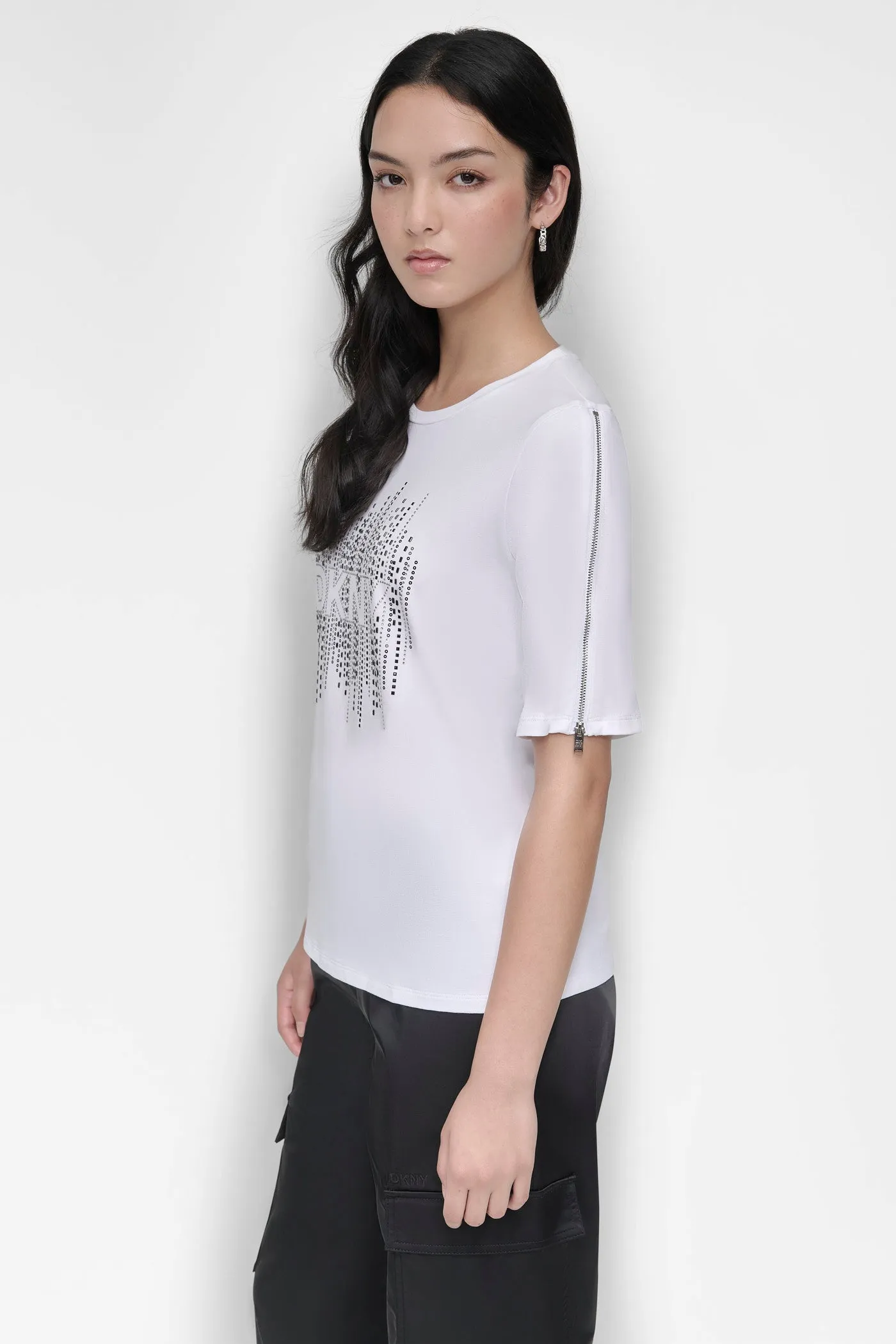 ZIP SLEEVE CRYSTAL TEE sold by DKNY product image thumbnail 2
