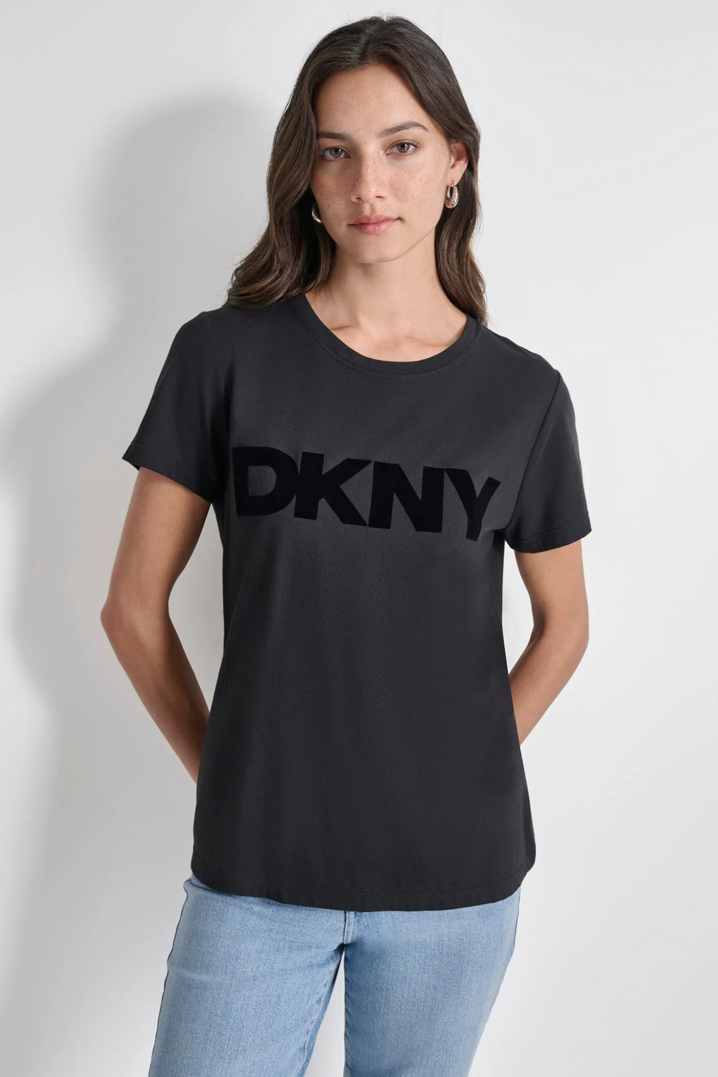 FLOCKED LOGO TEE sold by DKNY