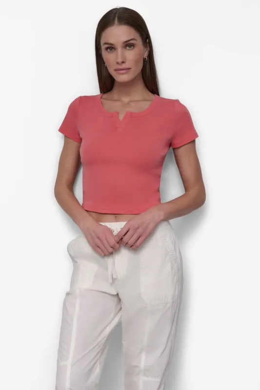 RIBBED NOTCH NECK CROPPED TEE sold by DKNY