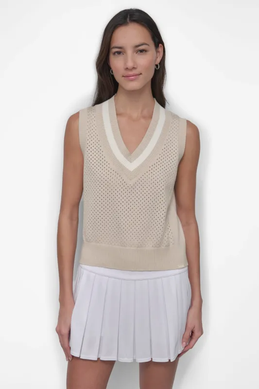 STRIPED MESH POINTELLE SWEATER VEST sold by DKNY