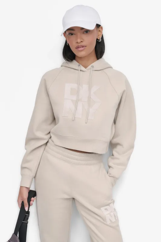 STACKED VELVET PLUSH EMBROIDERY LOGO HOODIE sold by DKNY