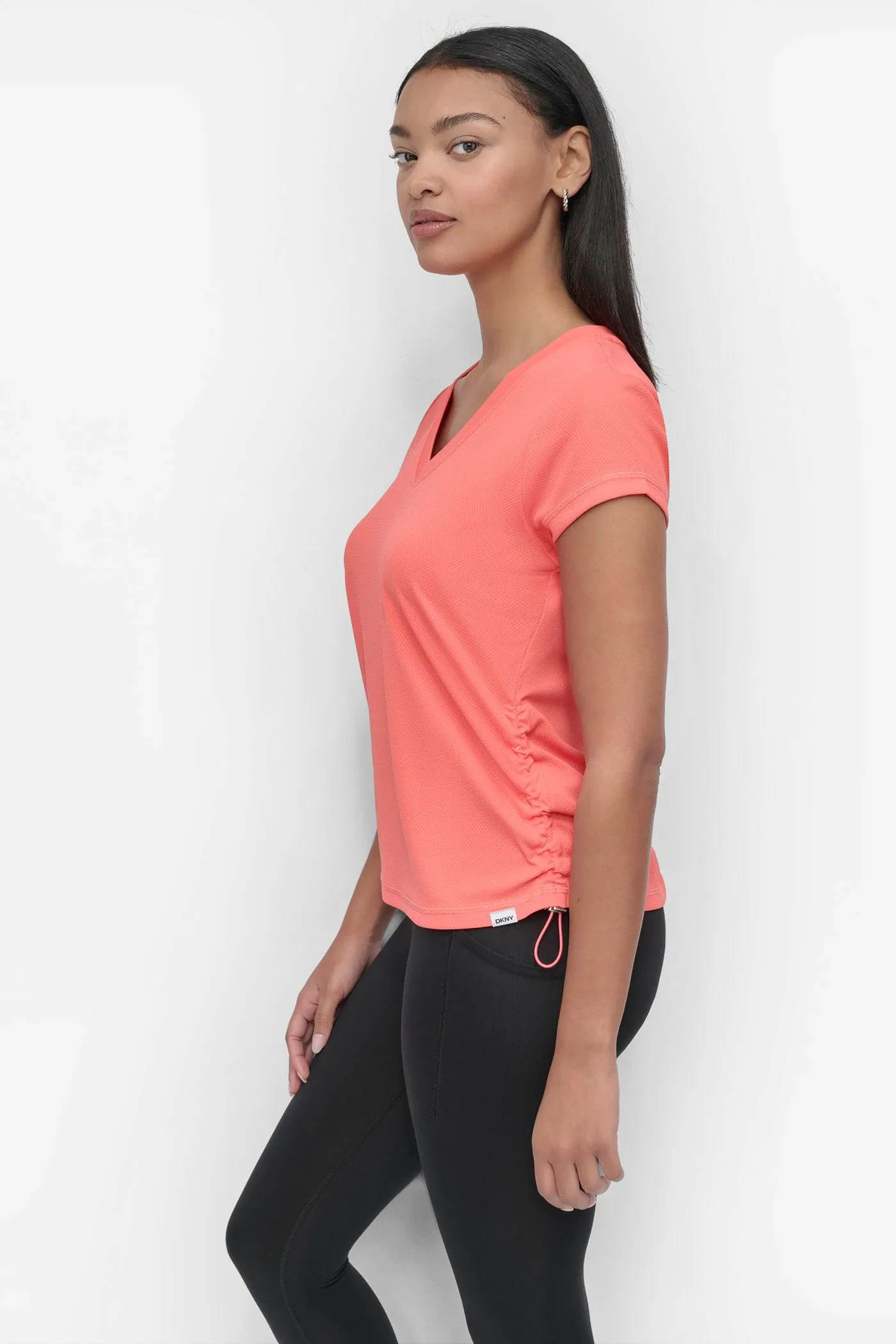 SHORT SLEEVE TECH TEE WITH RUCHED SIDE SEAMS sold by DKNY product image thumbnail 3
