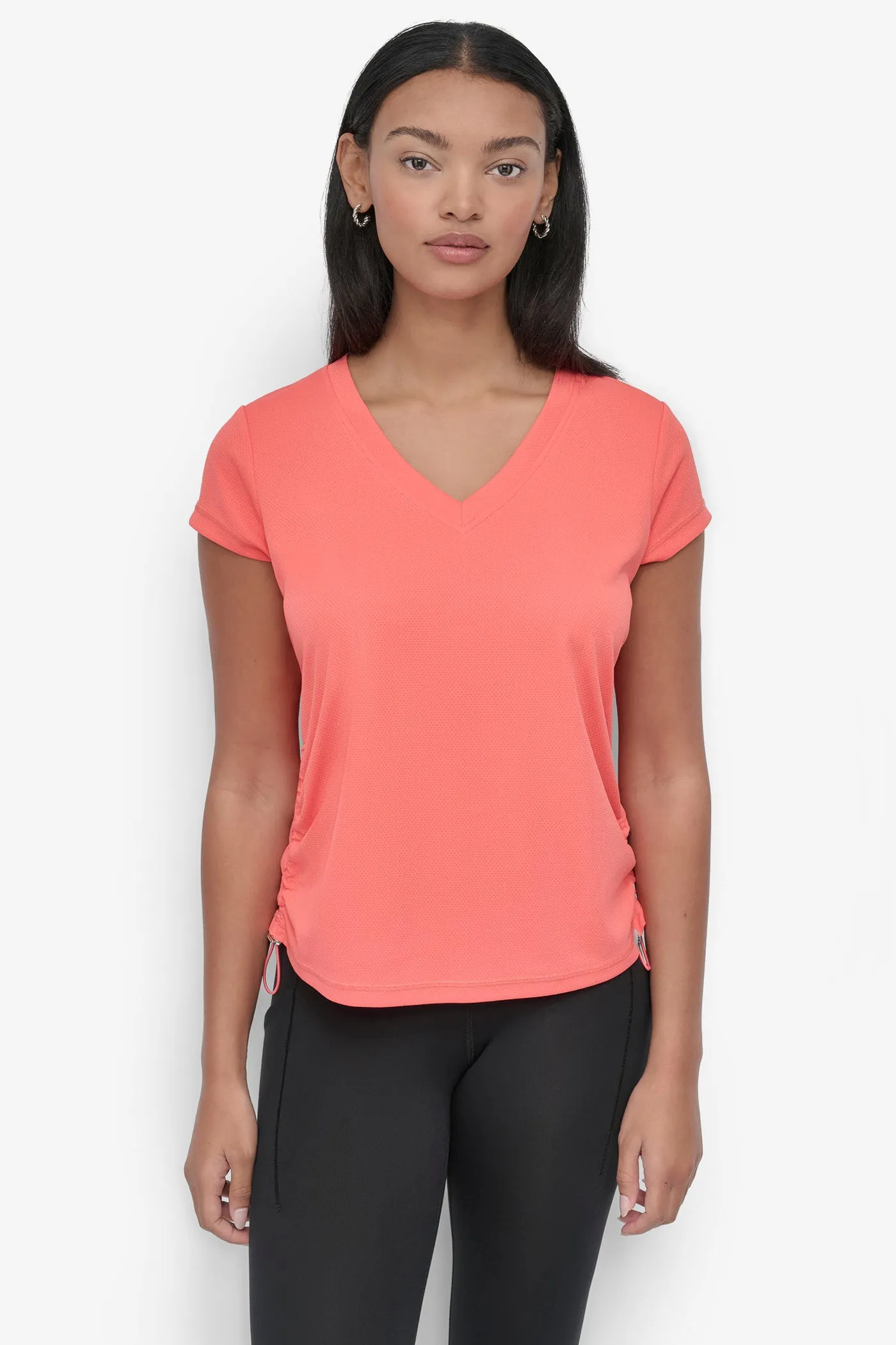 SHORT SLEEVE TECH TEE WITH RUCHED SIDE SEAMS sold by DKNY