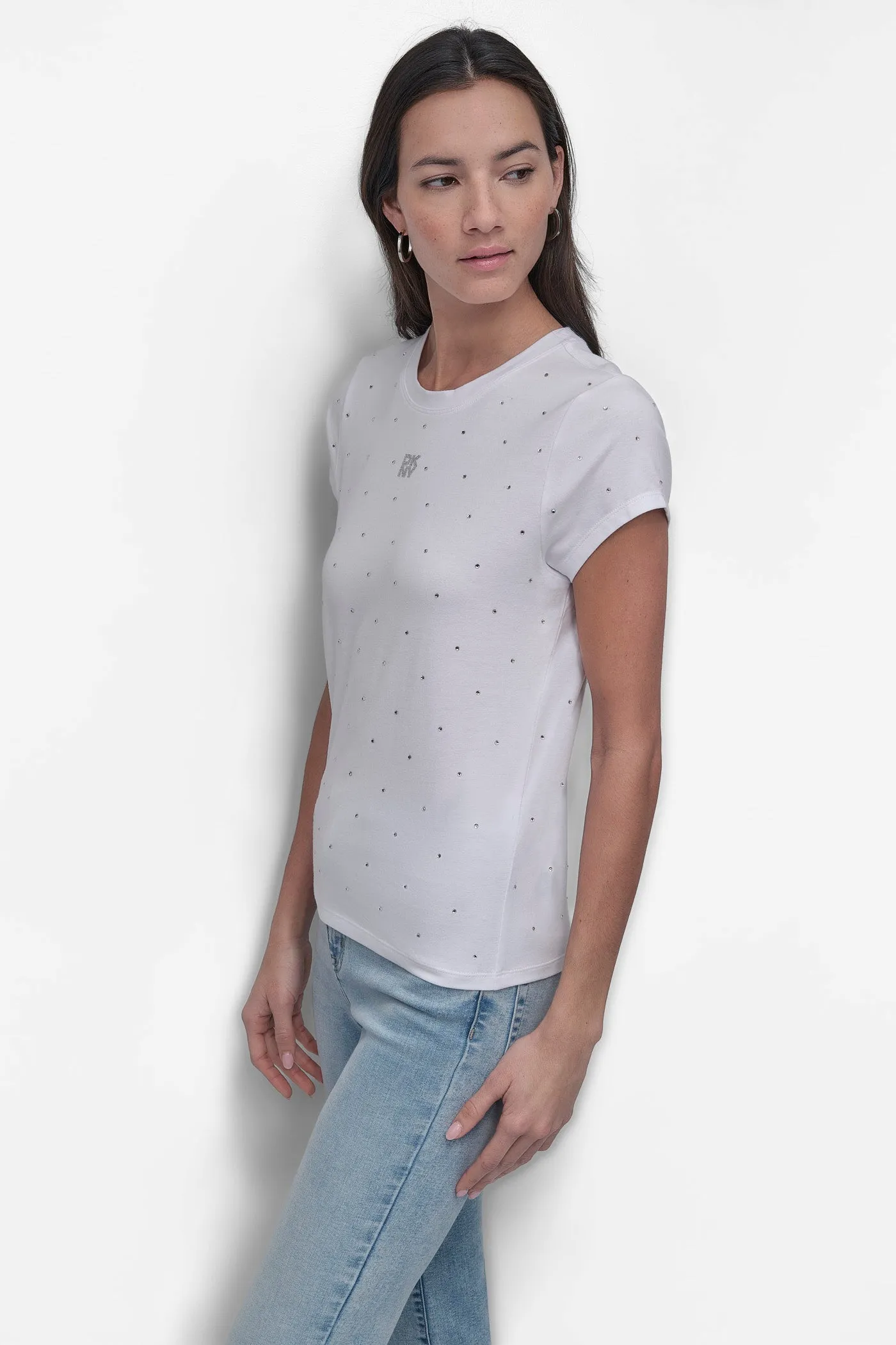 CRYSTAL EMBELLISHED LOGO TEE sold by DKNY product image thumbnail 3