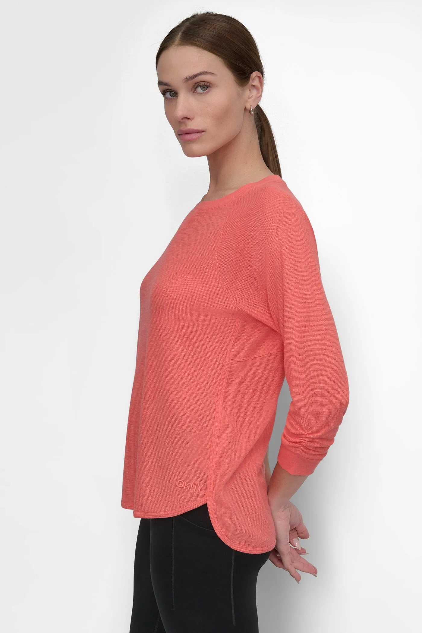 MINI SLUB WAFFLE 3/4 SLEEVE TEE WITH V-INSET sold by DKNY product image thumbnail 3