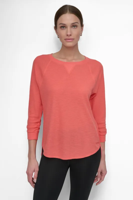 MINI SLUB WAFFLE 3/4 SLEEVE TEE WITH V-INSET sold by DKNY