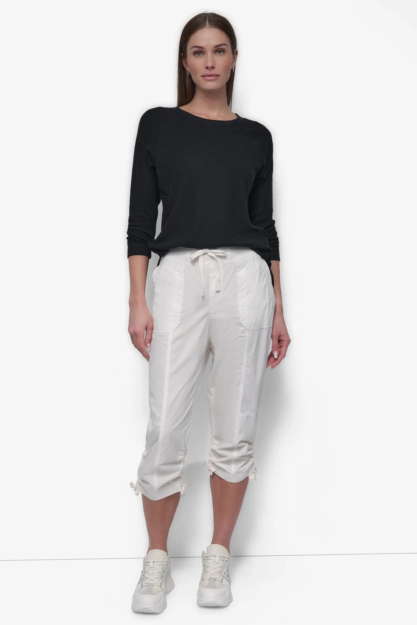 HIGH-RISE SHIRRED UTILITY CAPRI PANT sold by DKNY