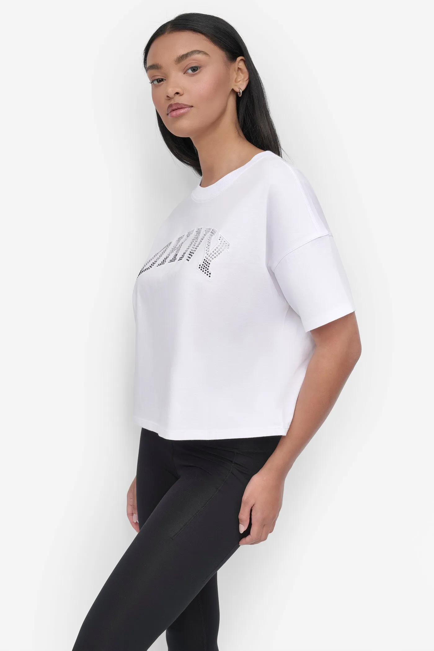 CROPPED OMBRÉ CRYSTAL LOGO TEE sold by DKNY product image thumbnail 3