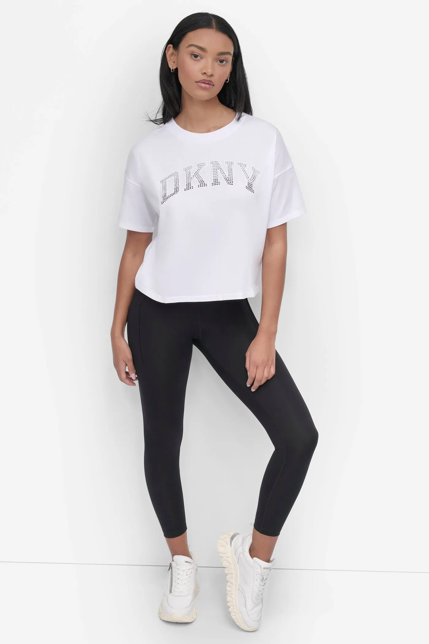 CROPPED OMBRÉ CRYSTAL LOGO TEE sold by DKNY