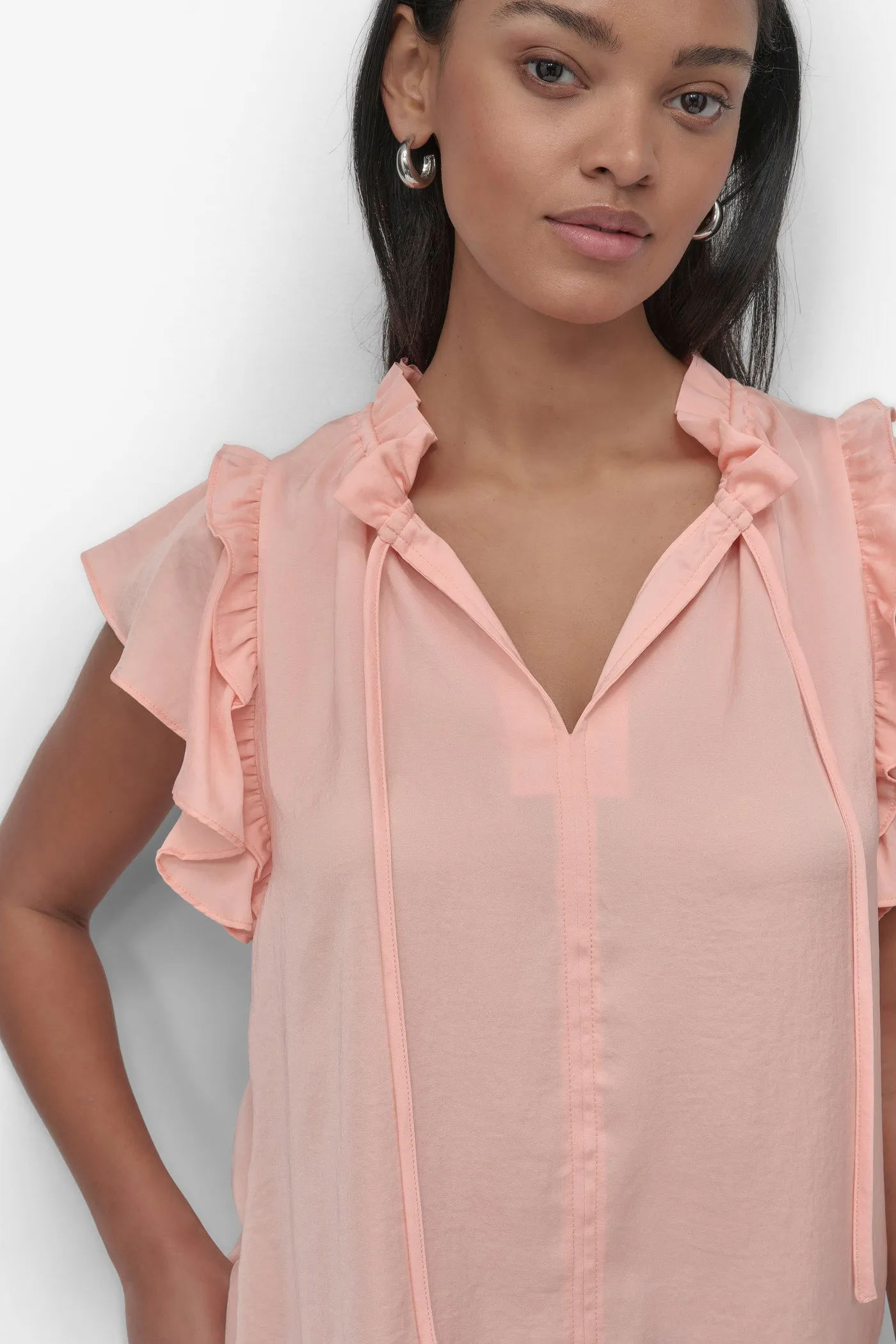 RUFFLE NECK TOP WITH FLUTTER SLEEVES sold by DKNY product image thumbnail 4