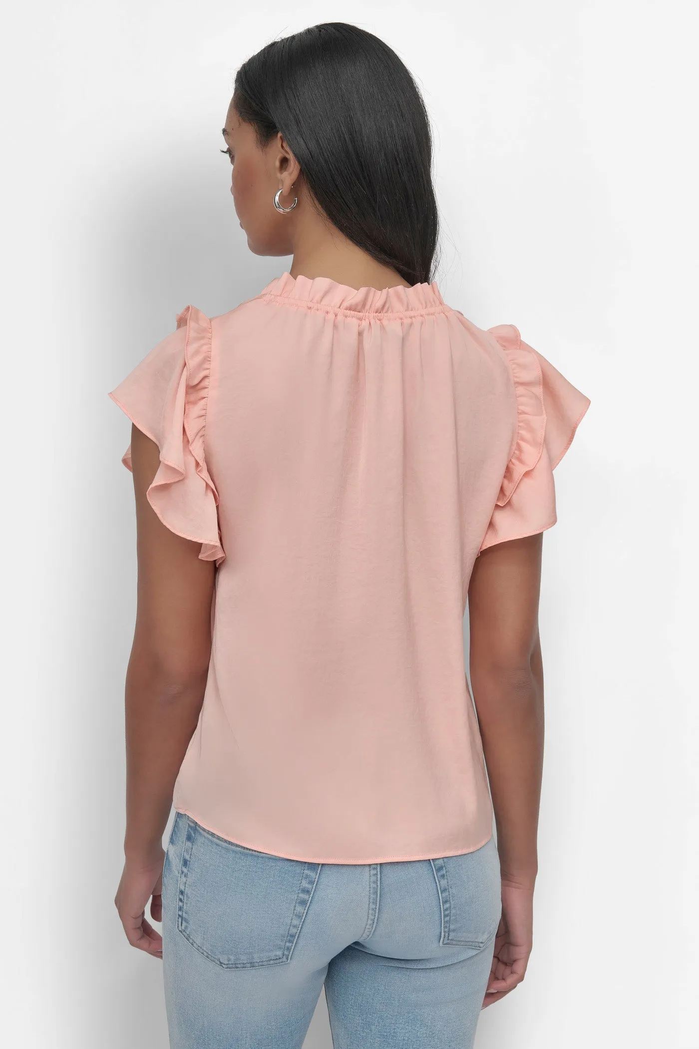 RUFFLE NECK TOP WITH FLUTTER SLEEVES sold by DKNY product image thumbnail 2
