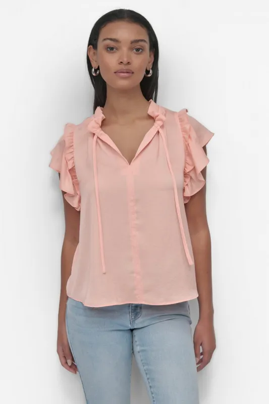 RUFFLE NECK TOP WITH FLUTTER SLEEVES sold by DKNY