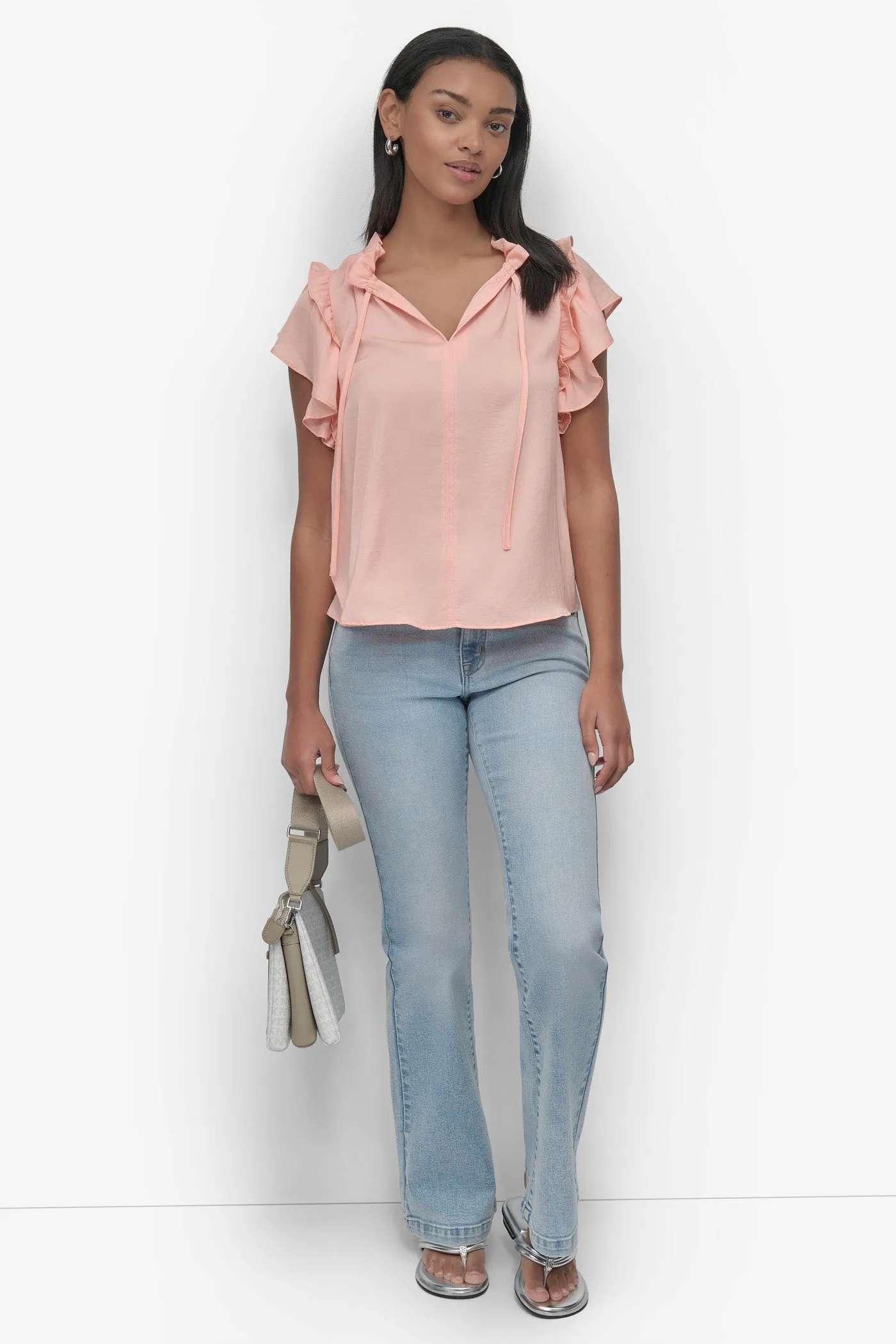 RUFFLE NECK TOP WITH FLUTTER SLEEVES sold by DKNY product image thumbnail 5