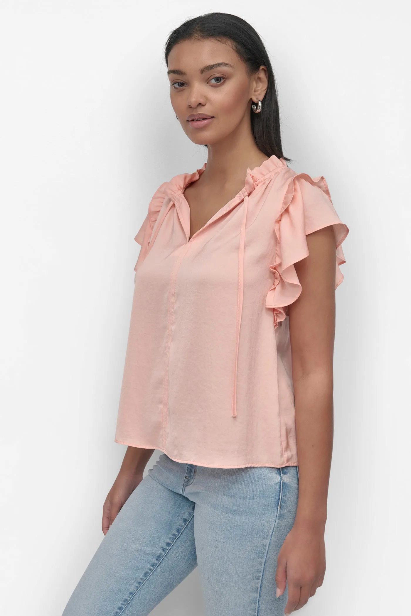 RUFFLE NECK TOP WITH FLUTTER SLEEVES sold by DKNY product image thumbnail 3