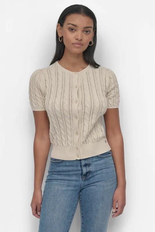 PUFF SLEEVE POINTELLE STITCH CREW NECK sold by DKNY