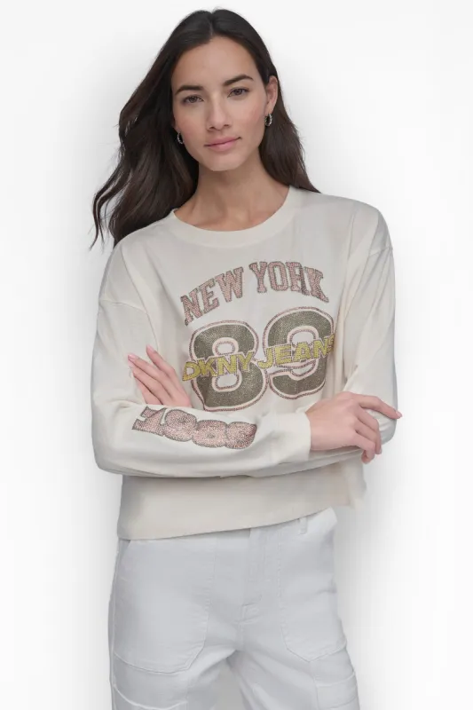 MULTI COLOR RHINESTONE LOGO LONG TEE sold by DKNY