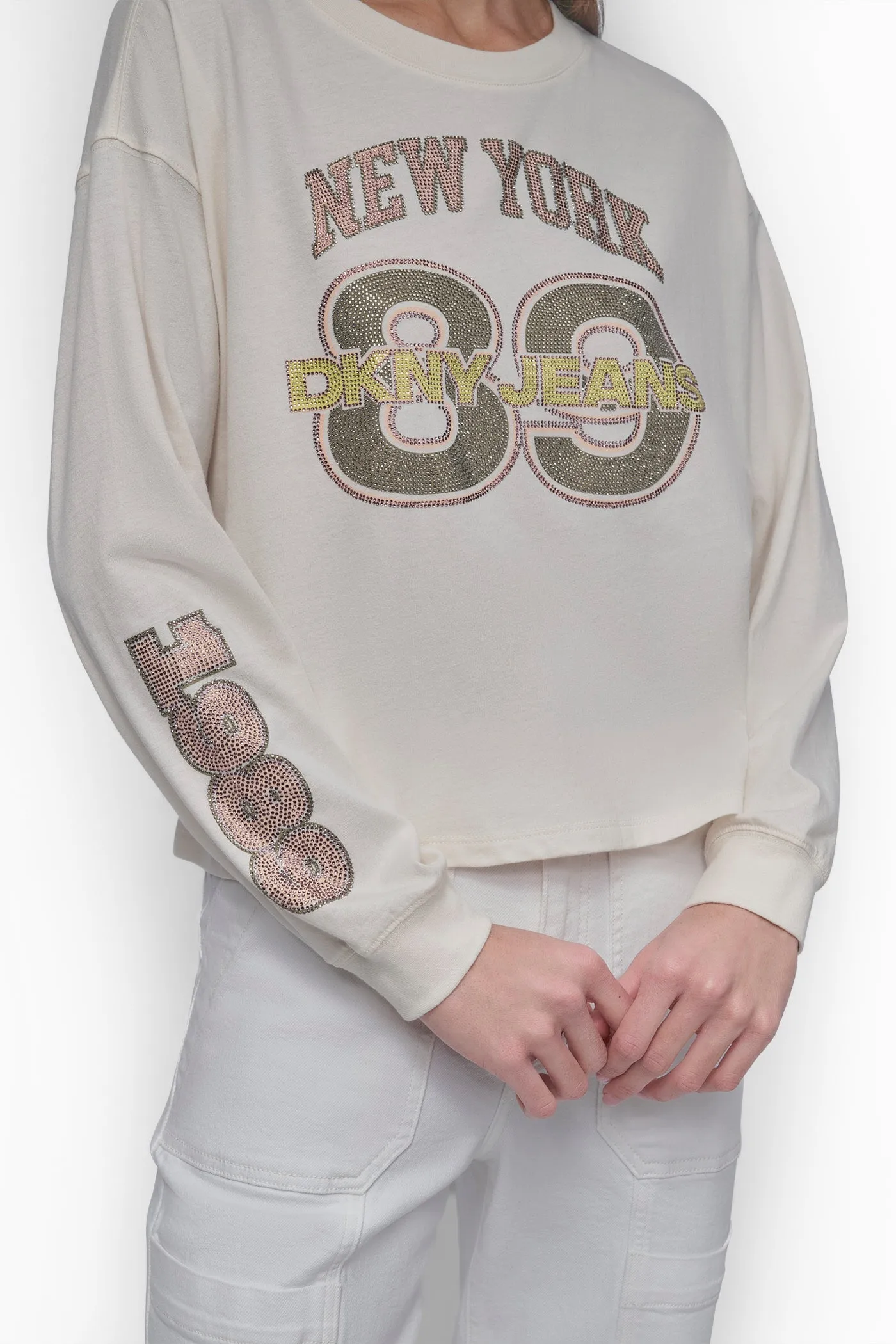 MULTI COLOR RHINESTONE LOGO LONG TEE sold by DKNY product image thumbnail 4