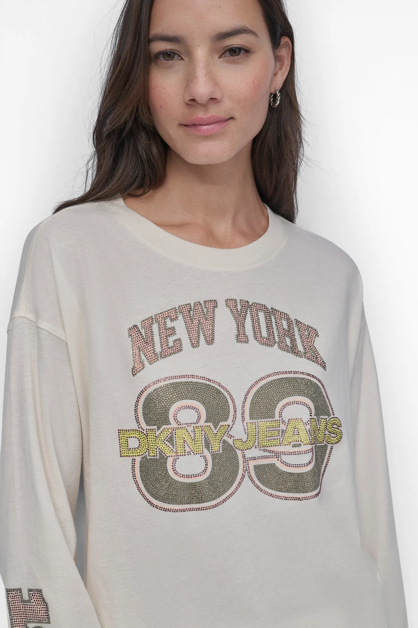 MULTI COLOR RHINESTONE LOGO LONG TEE sold by DKNY product image thumbnail 5