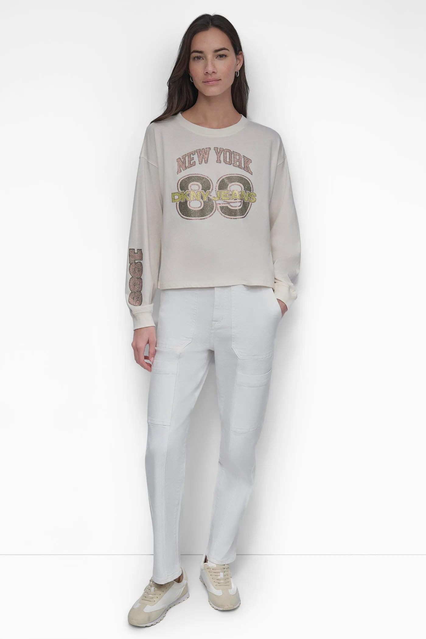 MULTI COLOR RHINESTONE LOGO LONG TEE sold by DKNY product image thumbnail 2