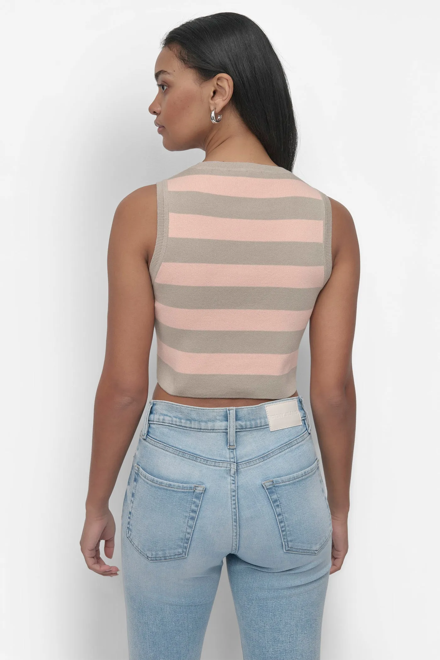 CROP STRIPE SLEEVELESS CREW NECK TANK sold by DKNY product image thumbnail 3