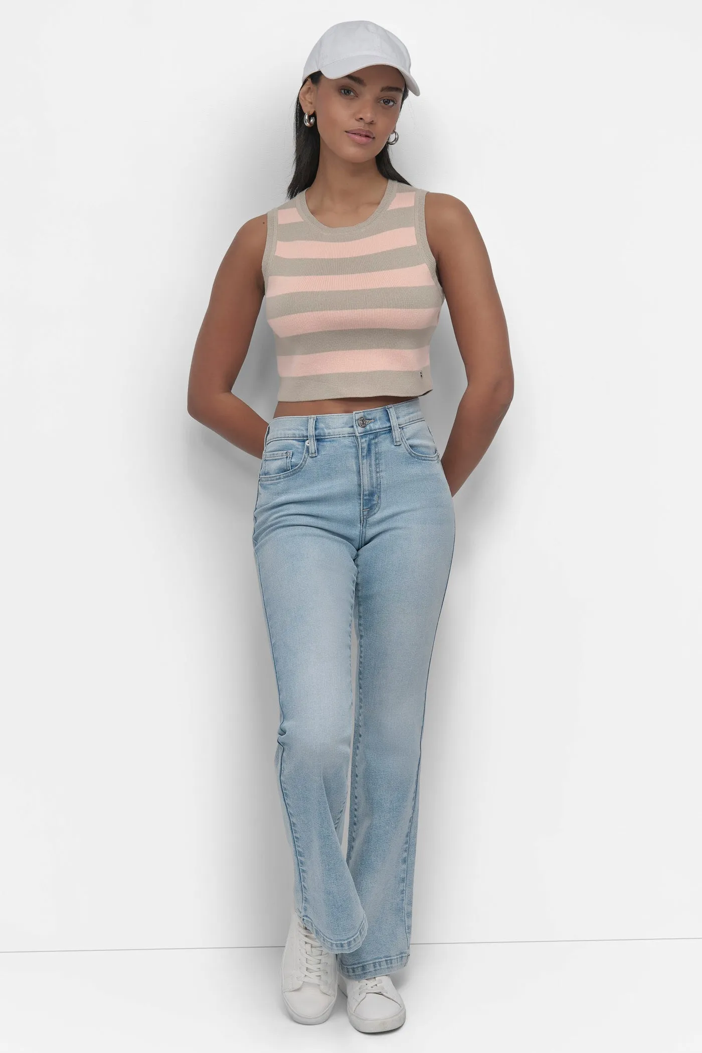 CROP STRIPE SLEEVELESS CREW NECK TANK sold by DKNY product image thumbnail 5