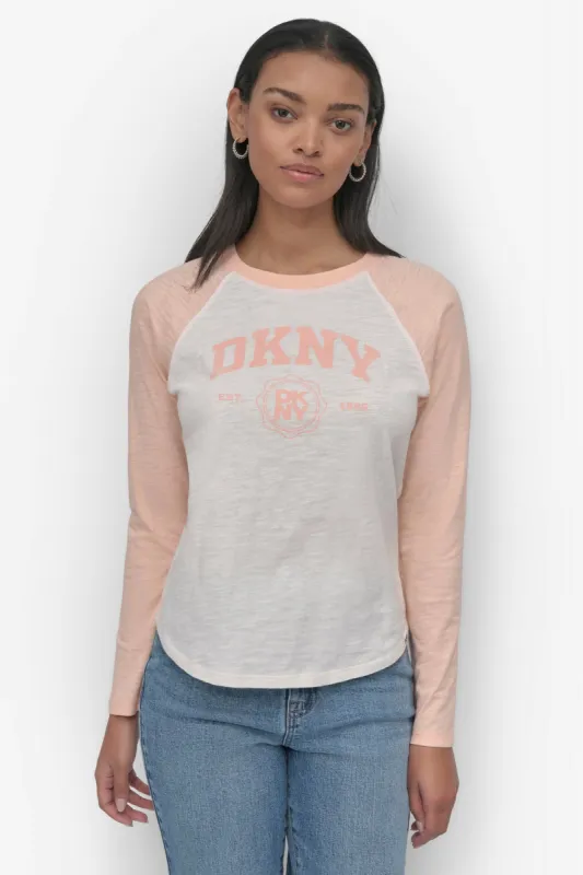 ARCHED NEW YORK  LOGO RAGLAN LONG SLEEVE TEE sold by DKNY