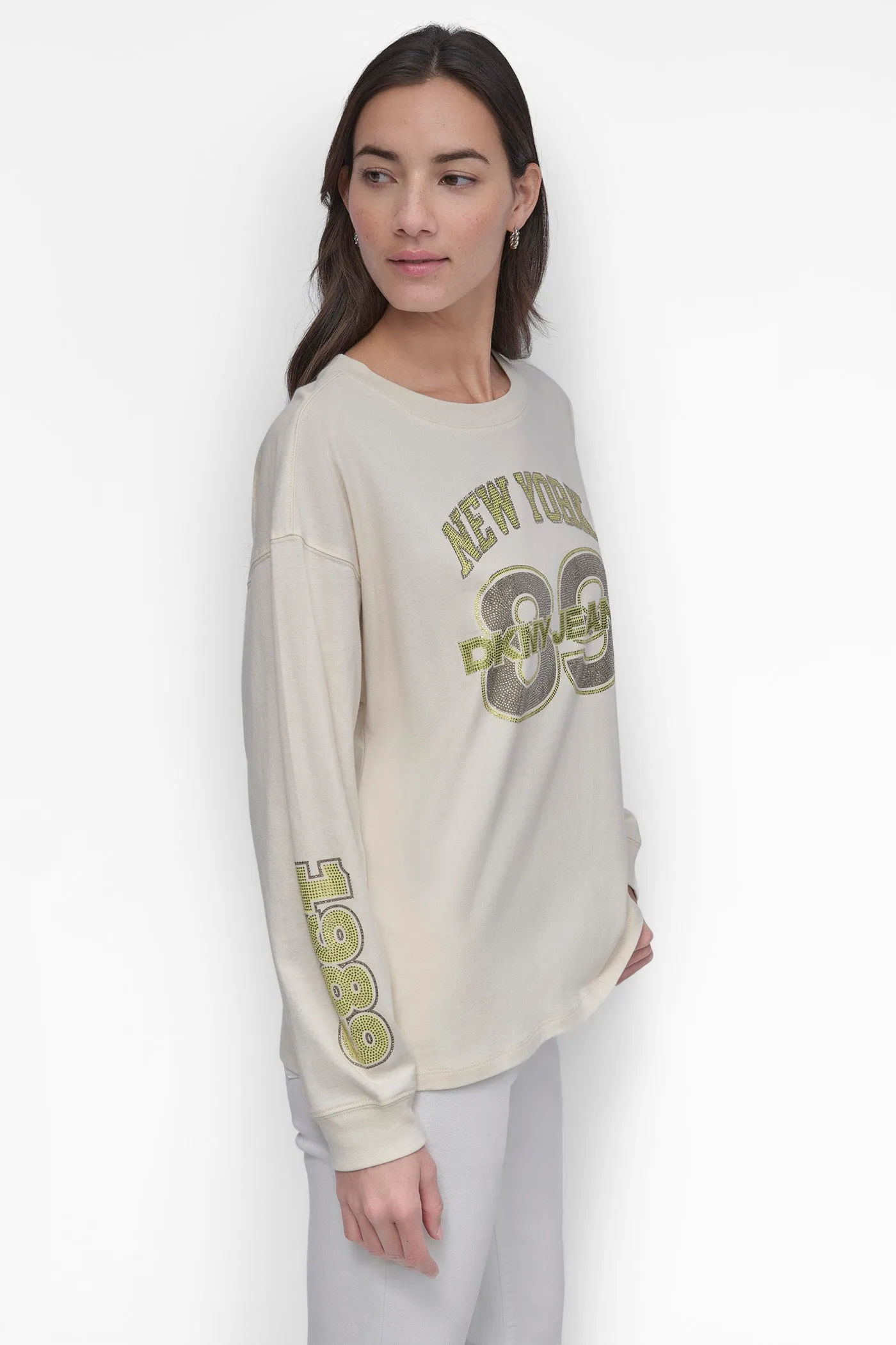 89 MULTI COLOR RHINESTONE LOGO LONG SLEEVE TEE sold by DKNY product image thumbnail 3