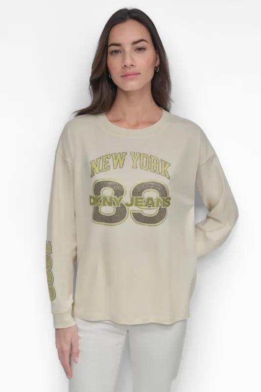 89 MULTI COLOR RHINESTONE LOGO LONG SLEEVE TEE sold by DKNY