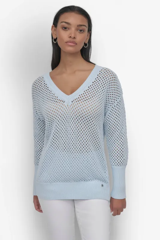 3/4 WIDE SLEEVE CREW NECKOPEN POINTELLE STITCH sold by DKNY