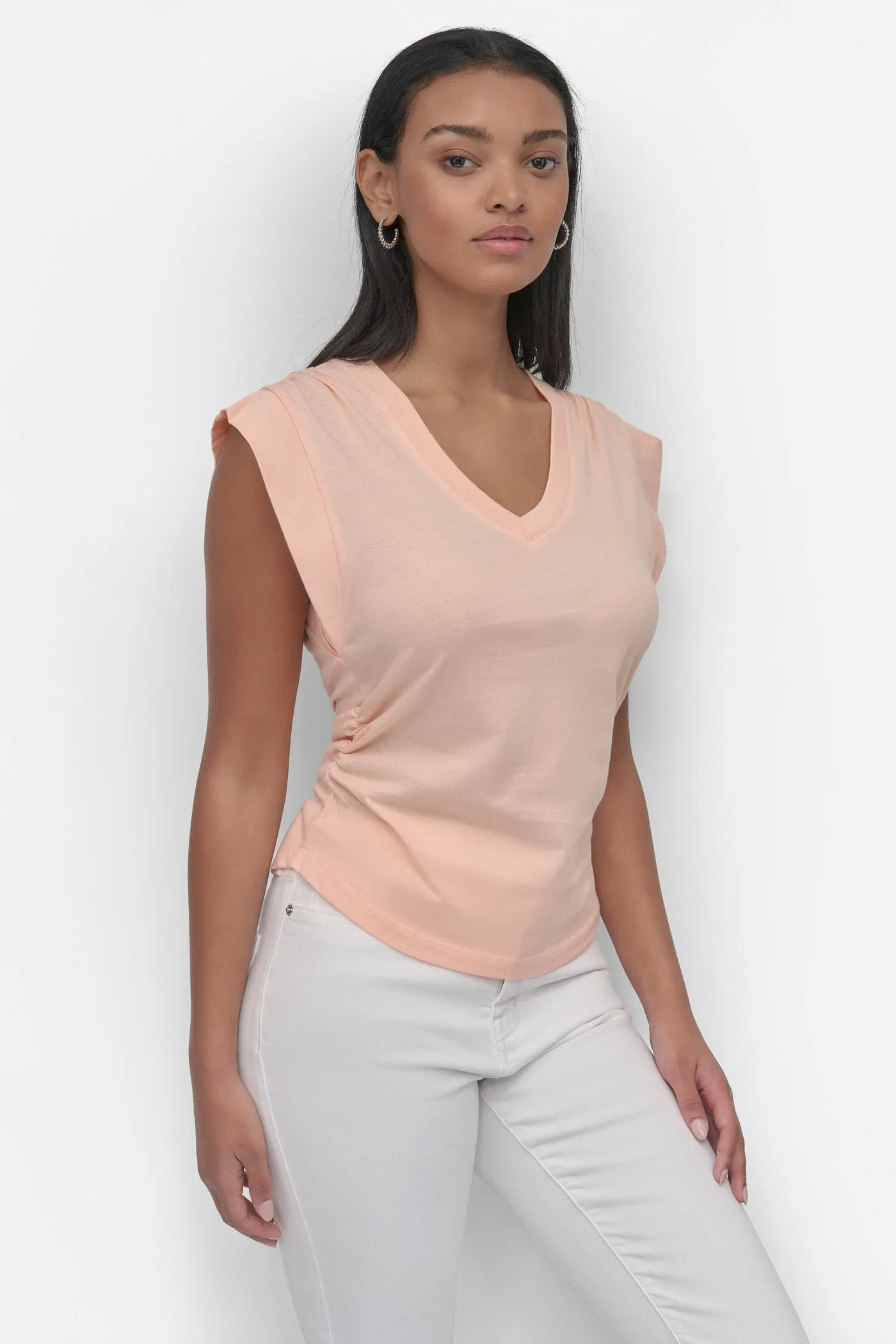 VNECK RUCHED SHOULDER TEE sold by DKNY product image thumbnail 5