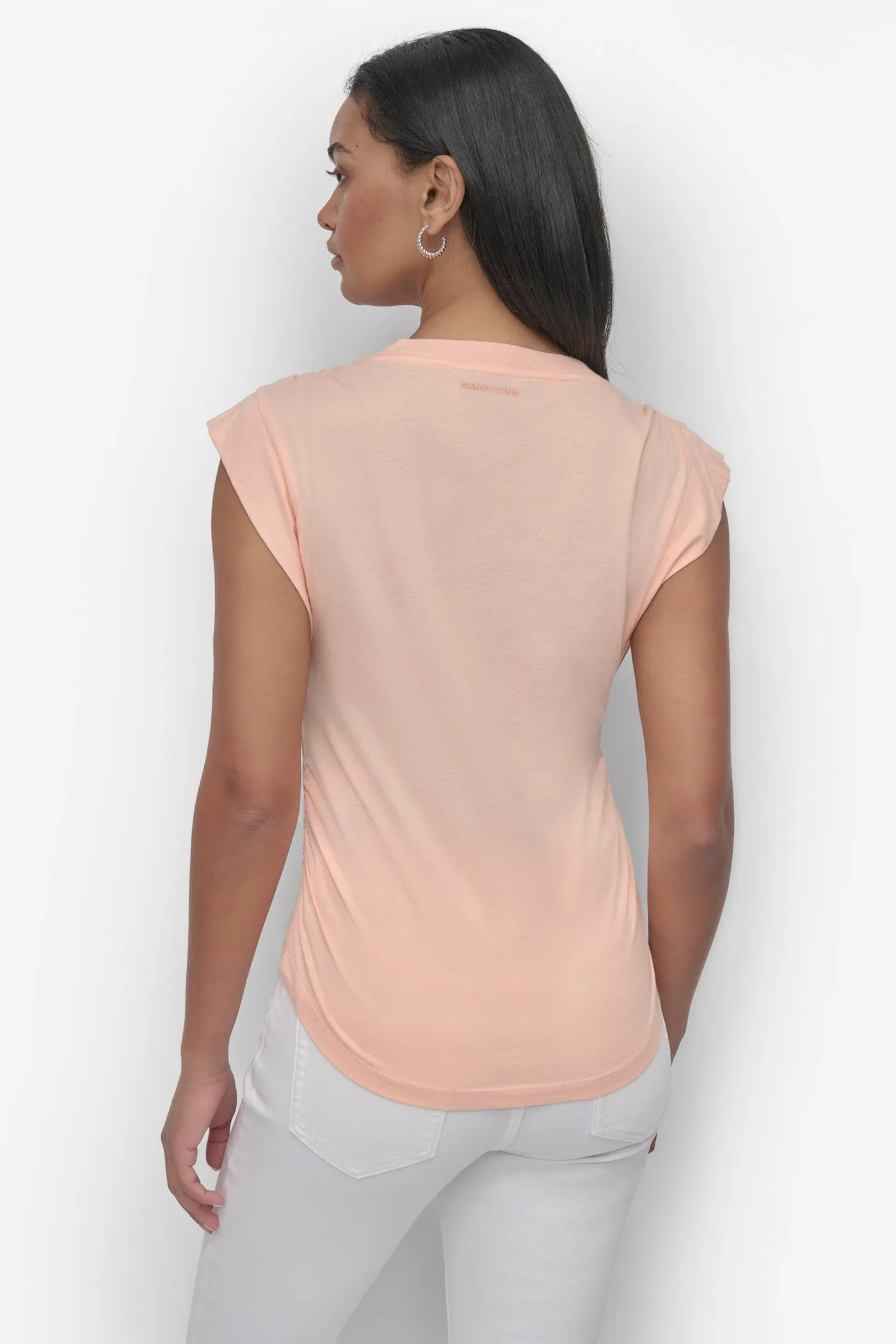 VNECK RUCHED SHOULDER TEE sold by DKNY