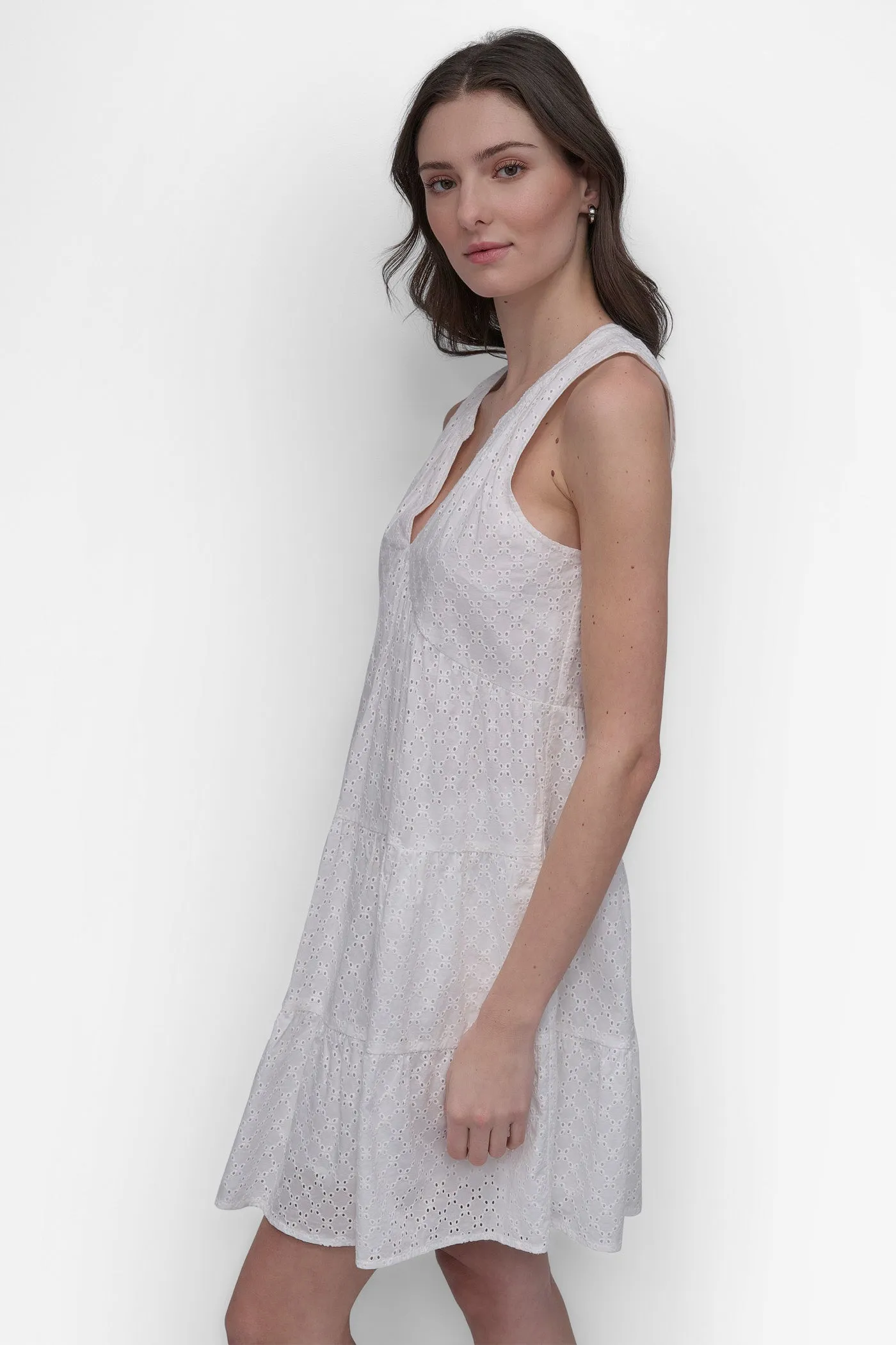 SLEEVELESS EYELET TIERED DRESS sold by DKNY product image thumbnail 3