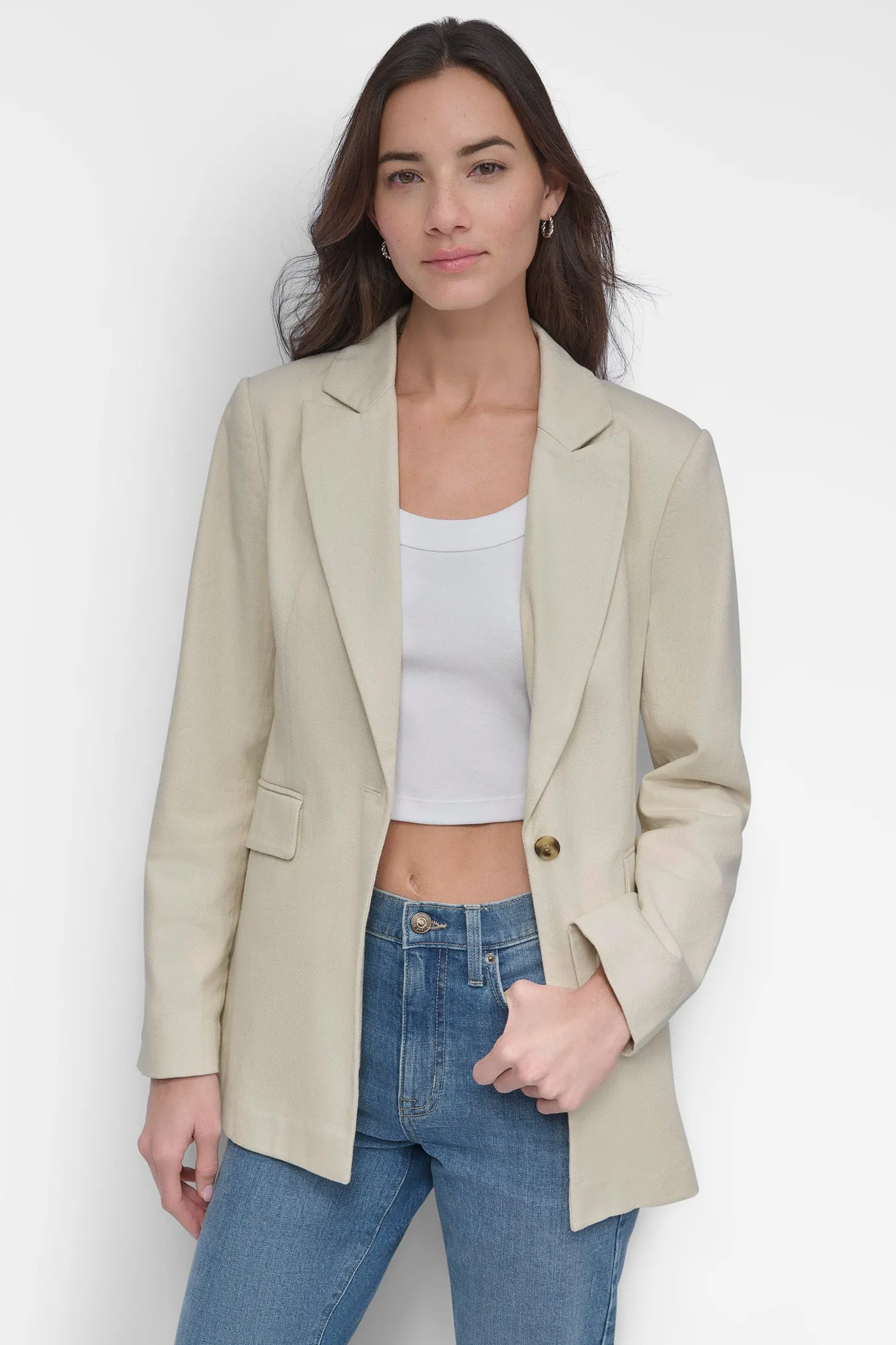 SINGLE BUTTON BLAZER WITH CUT AWAY HEM sold by DKNY