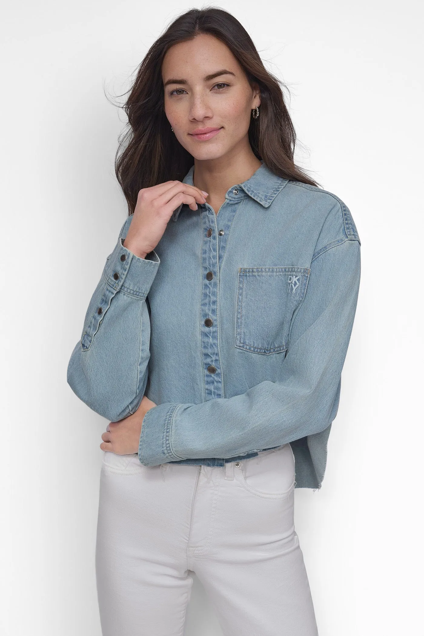 CROPPED DROP SHOULDER LOGO SHIRT sold by DKNY