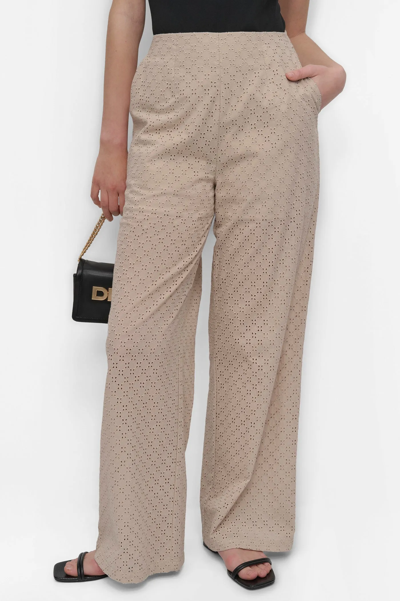 EYELET HIGH WAIST WIDE LEG TROUSER sold by DKNY