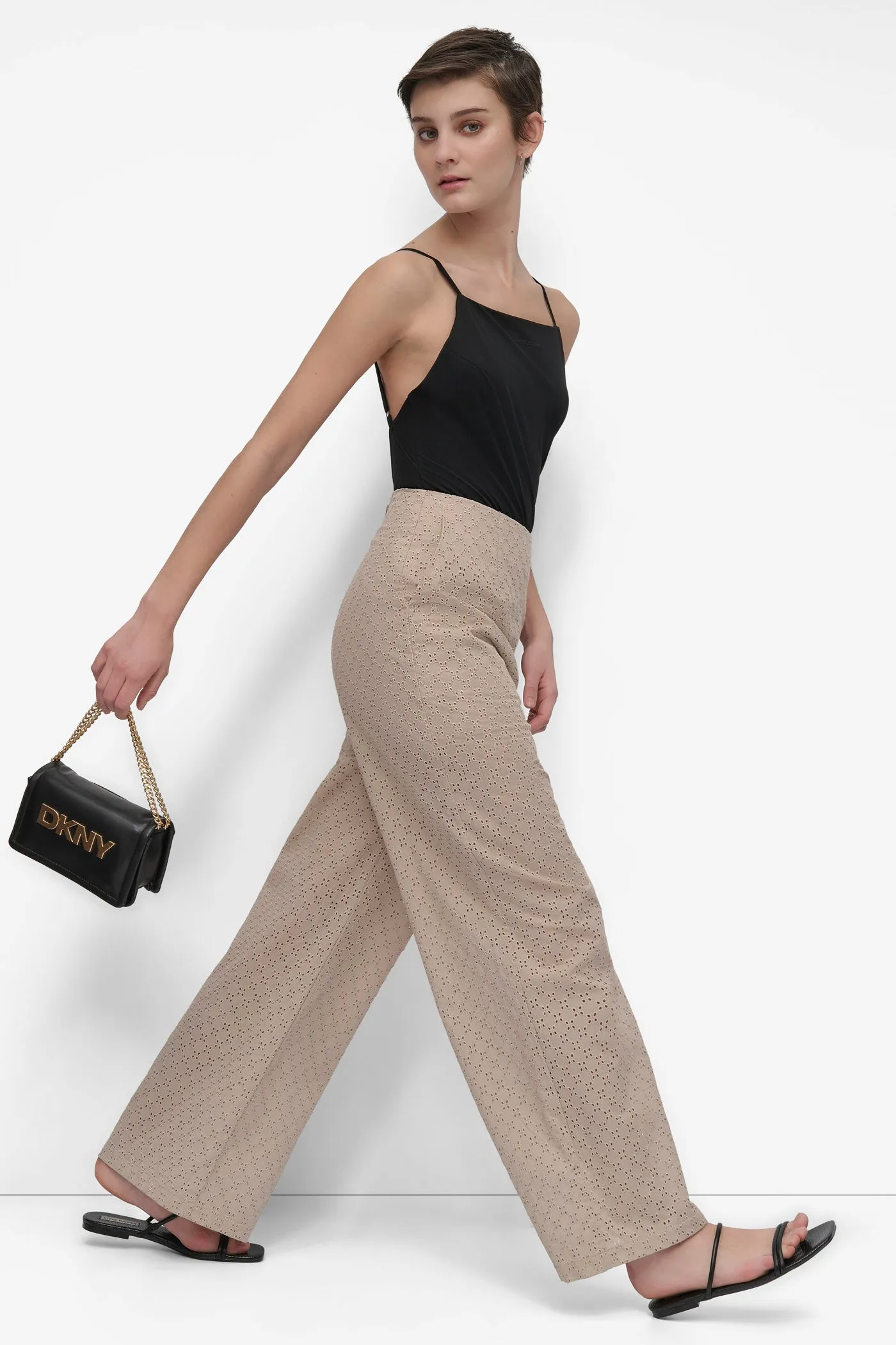 EYELET HIGH WAIST WIDE LEG TROUSER sold by DKNY product image thumbnail 4
