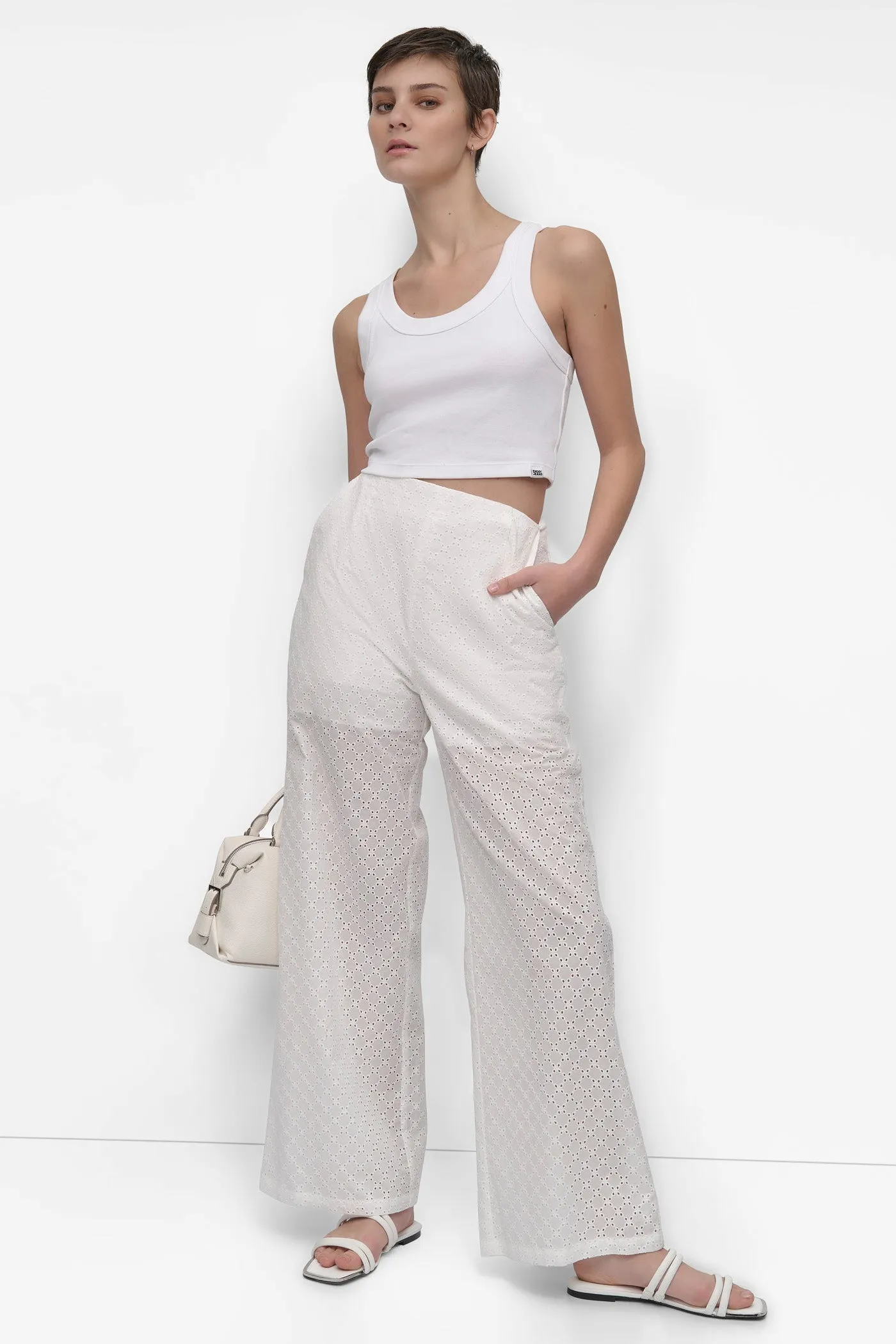 EYELET HIGH WAIST WIDE LEG TROUSER sold by DKNY product image thumbnail 5