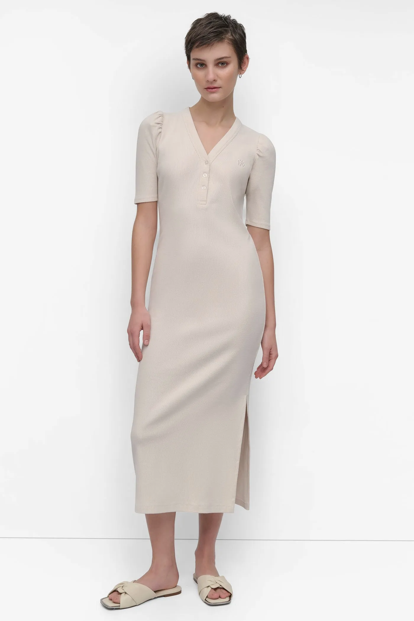 VNECK HENLEY LONG SLEEVE DRESS sold by DKNY