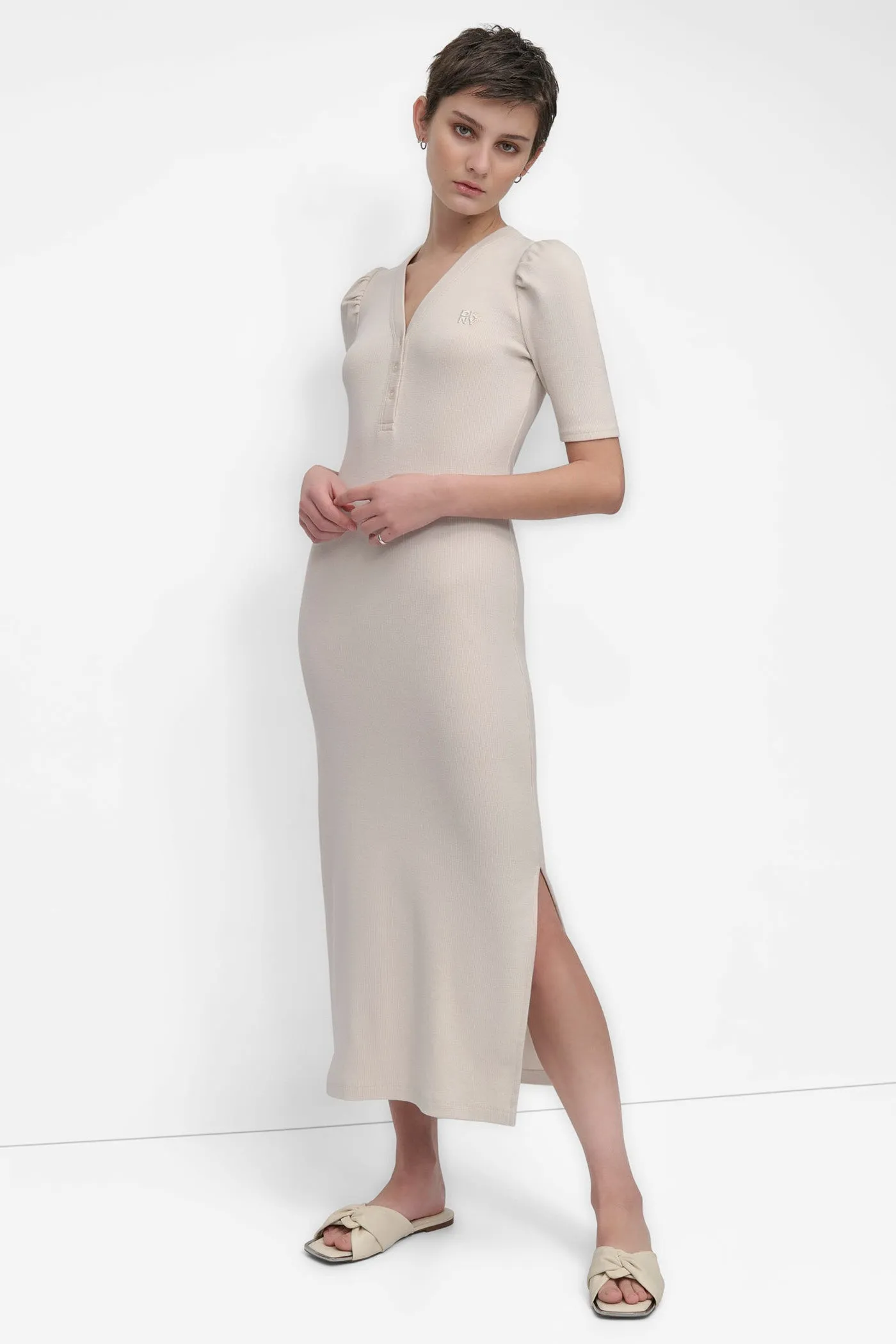 VNECK HENLEY LONG SLEEVE DRESS sold by DKNY product image thumbnail 3