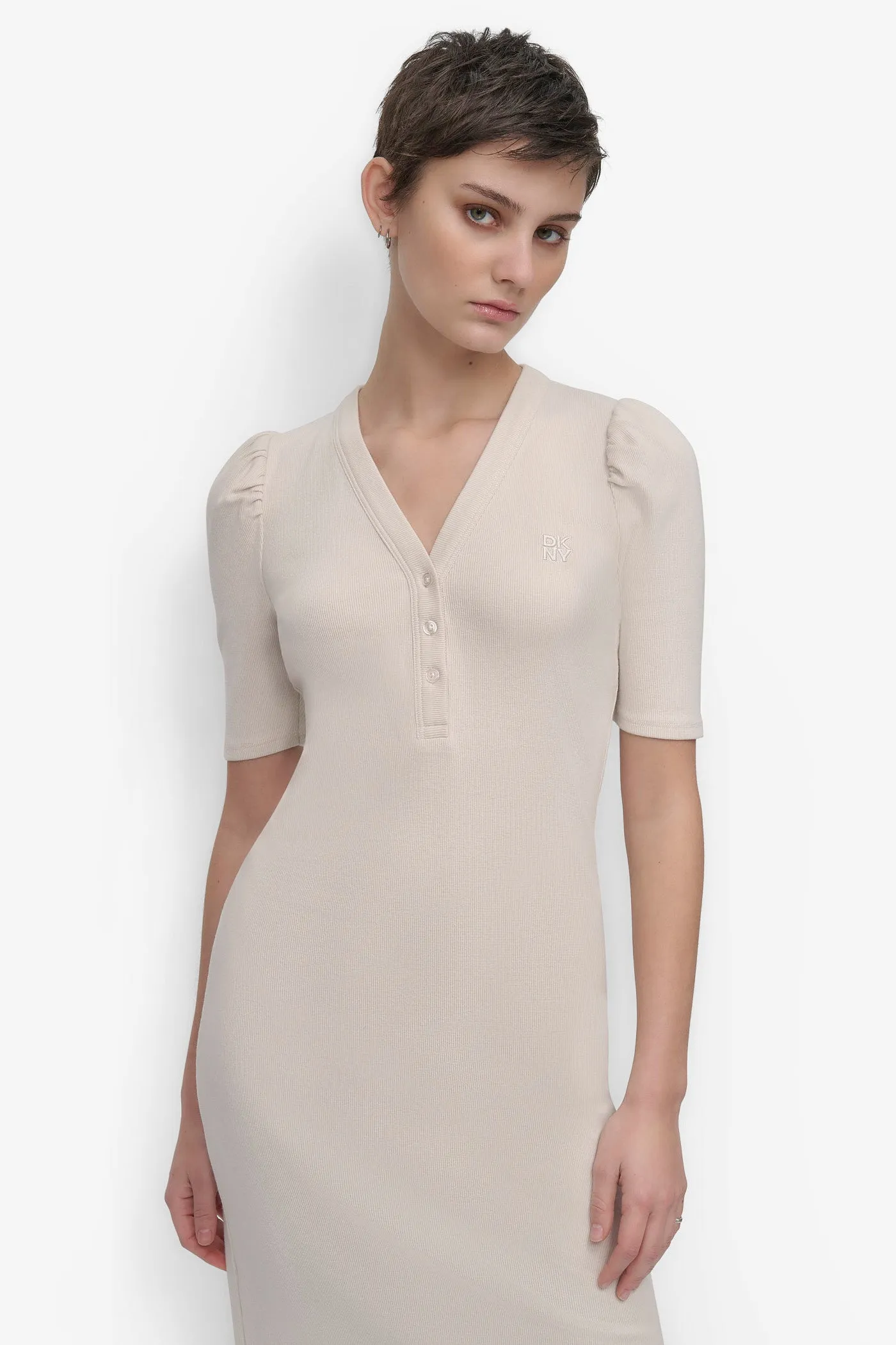 VNECK HENLEY LONG SLEEVE DRESS sold by DKNY product image thumbnail 4
