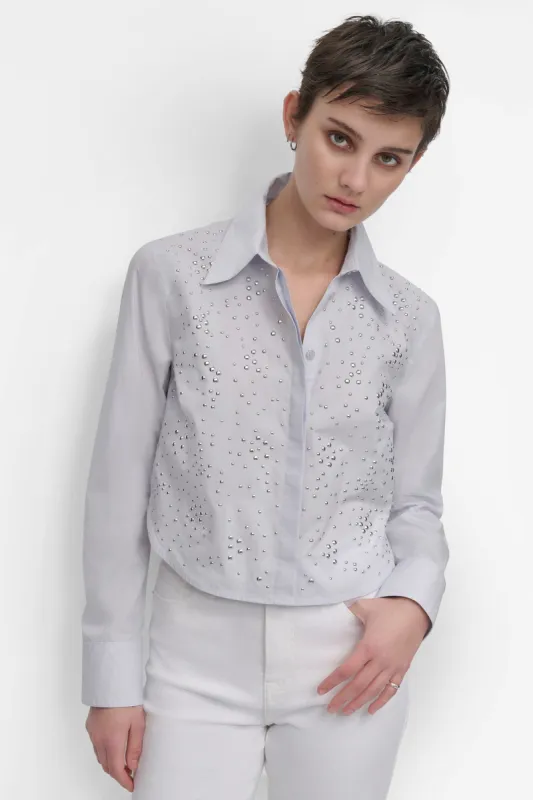 LONG SLEEVE POPLIN TOP WITH DOME STUDS sold by DKNY