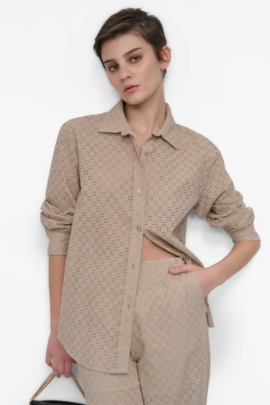 EYELET LONG SLEEVE BUTTON FRONT SHIRT sold by DKNY
