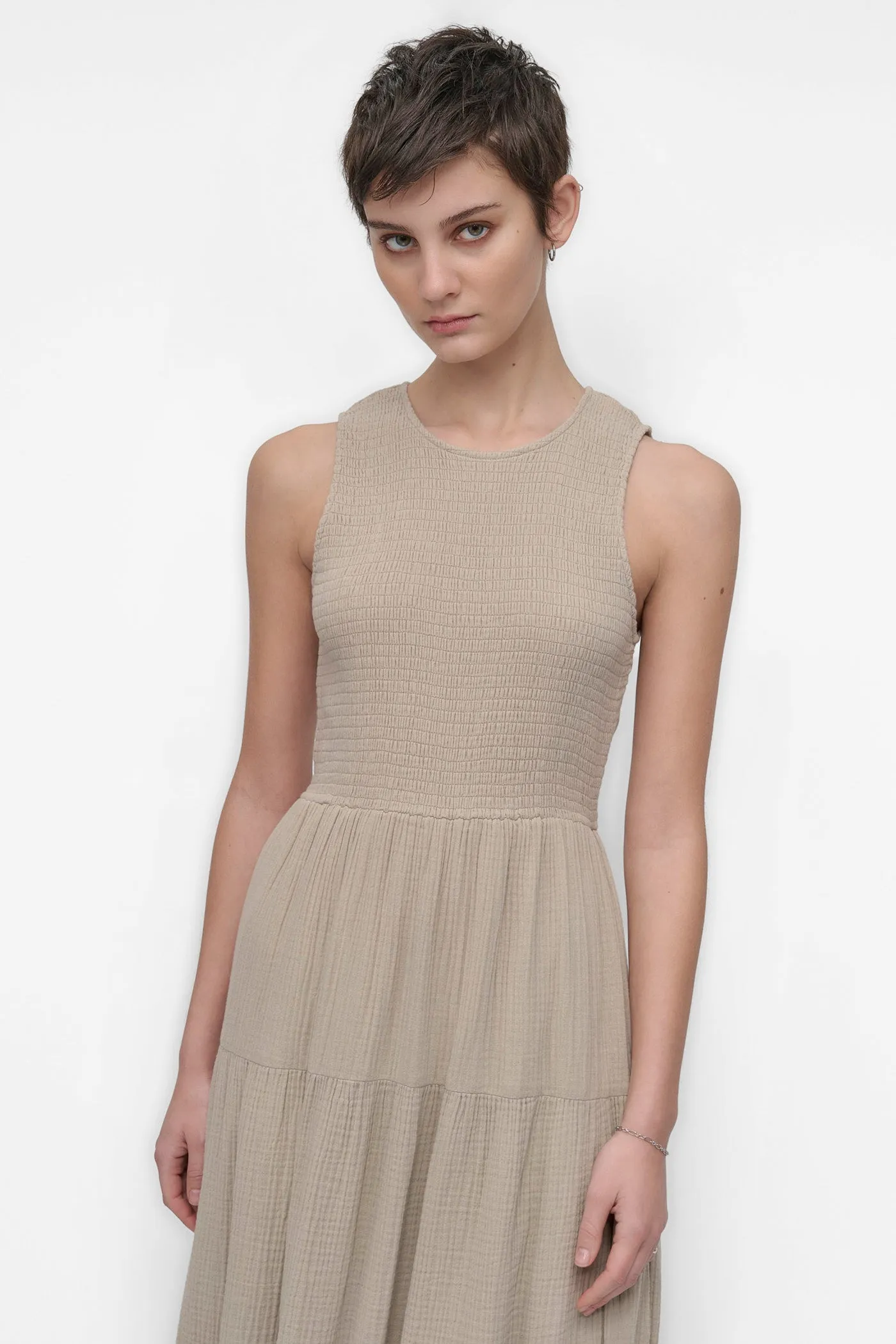 GAUZE TIERED SMOCKED DRESS sold by DKNY product image thumbnail 5