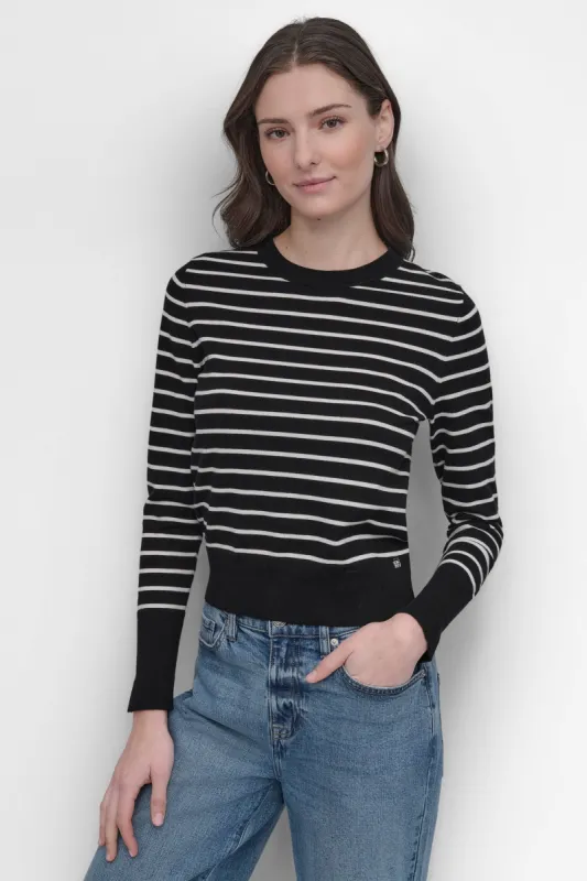 CREW NECK LONG SLEEVE STRIPE TOP sold by DKNY