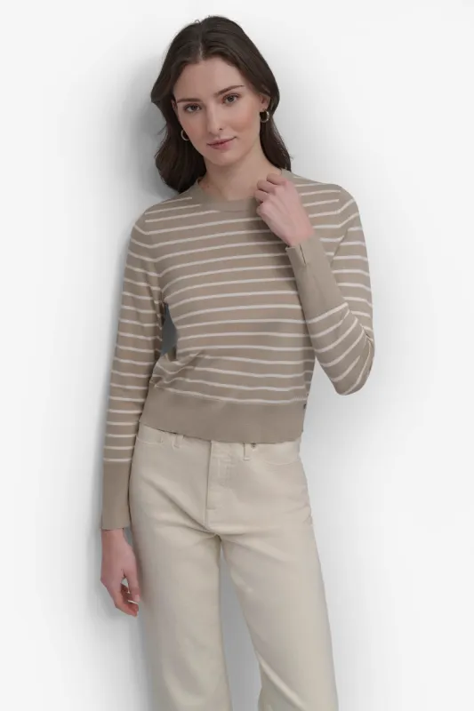 CREW NECK LONG SLEEVE STRIPE TOP sold by DKNY