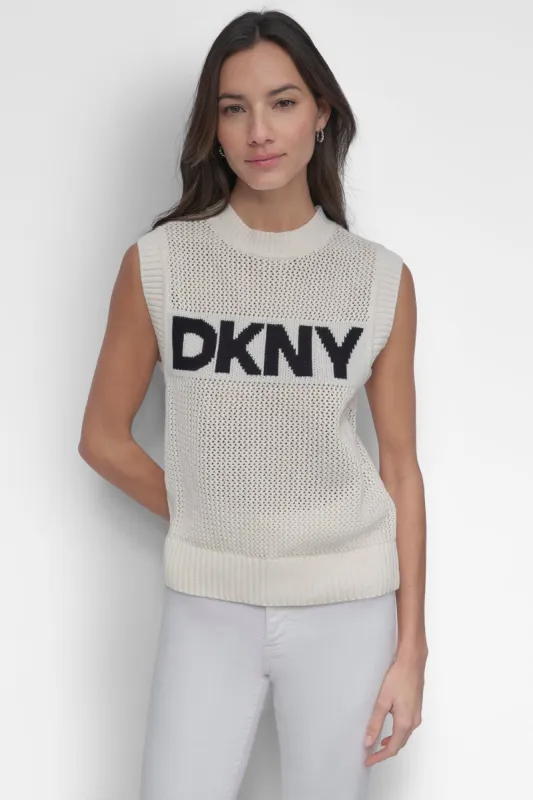 SLEEVELESS LOGO CREW NECK POINTELLE STITCH sold by DKNY