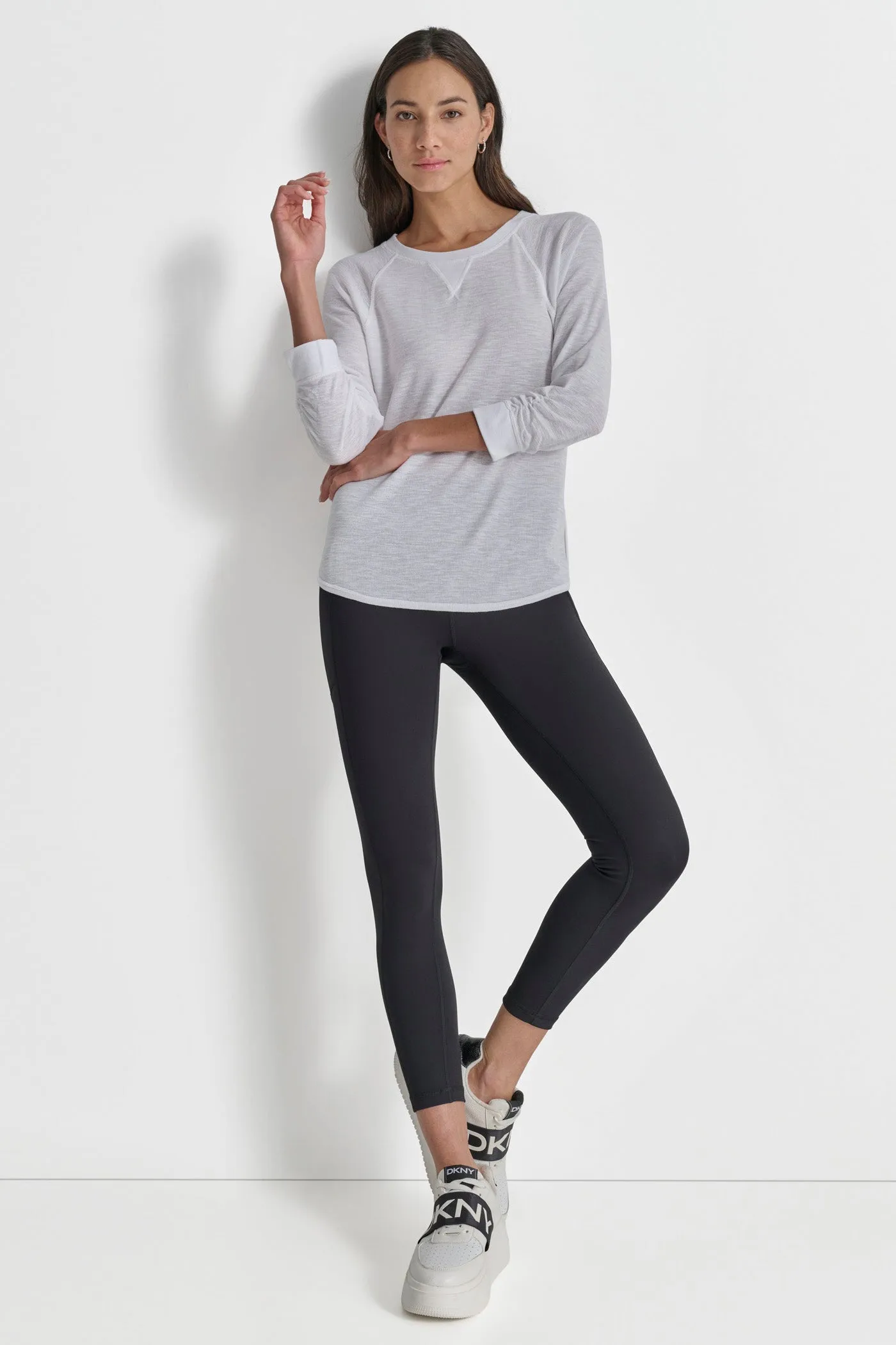 RUCHED 3/4-SLEEVE SLUB WAFFLE-KNIT TEE sold by DKNY product image thumbnail 5