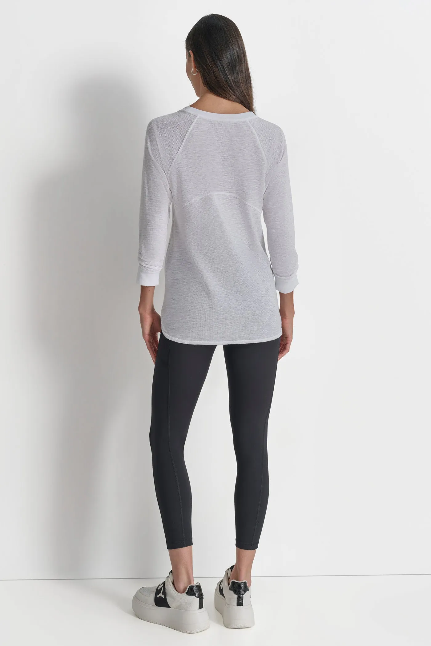 RUCHED 3/4-SLEEVE SLUB WAFFLE-KNIT TEE sold by DKNY product image thumbnail 2