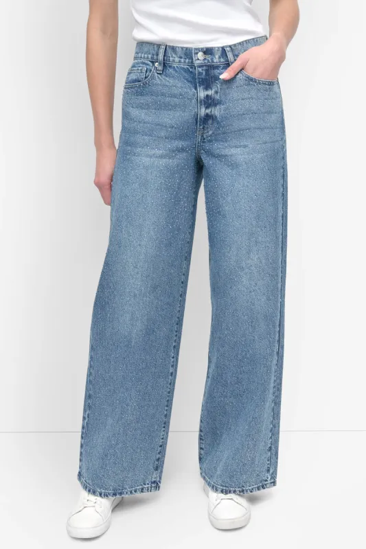 HIGH Rise Length WIDE LEG WITH RHINESTONE EMBELLISHMENT sold by DKNY