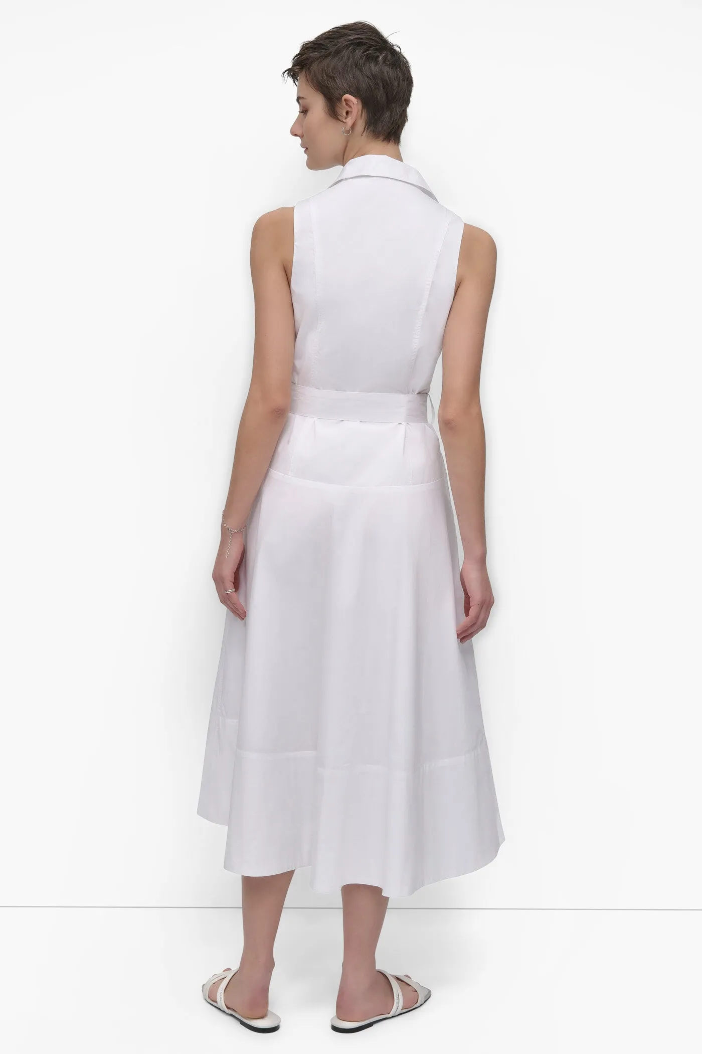 SLEEVELESS BUTTON FRONT POPLIN DRESS WITH SELF BELT sold by DKNY product image thumbnail 2